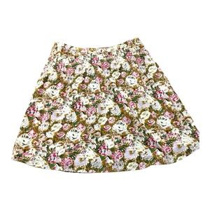 Attention Cream Pink Green Floral Cotton A Line Skirt 14 Romantic Cottagecore